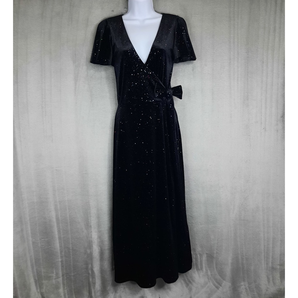 BlackMilk All That Glitters Black Velvet Wrap Midaxi Dress Small Whimsigoth Vamp - Picture 1 of 16